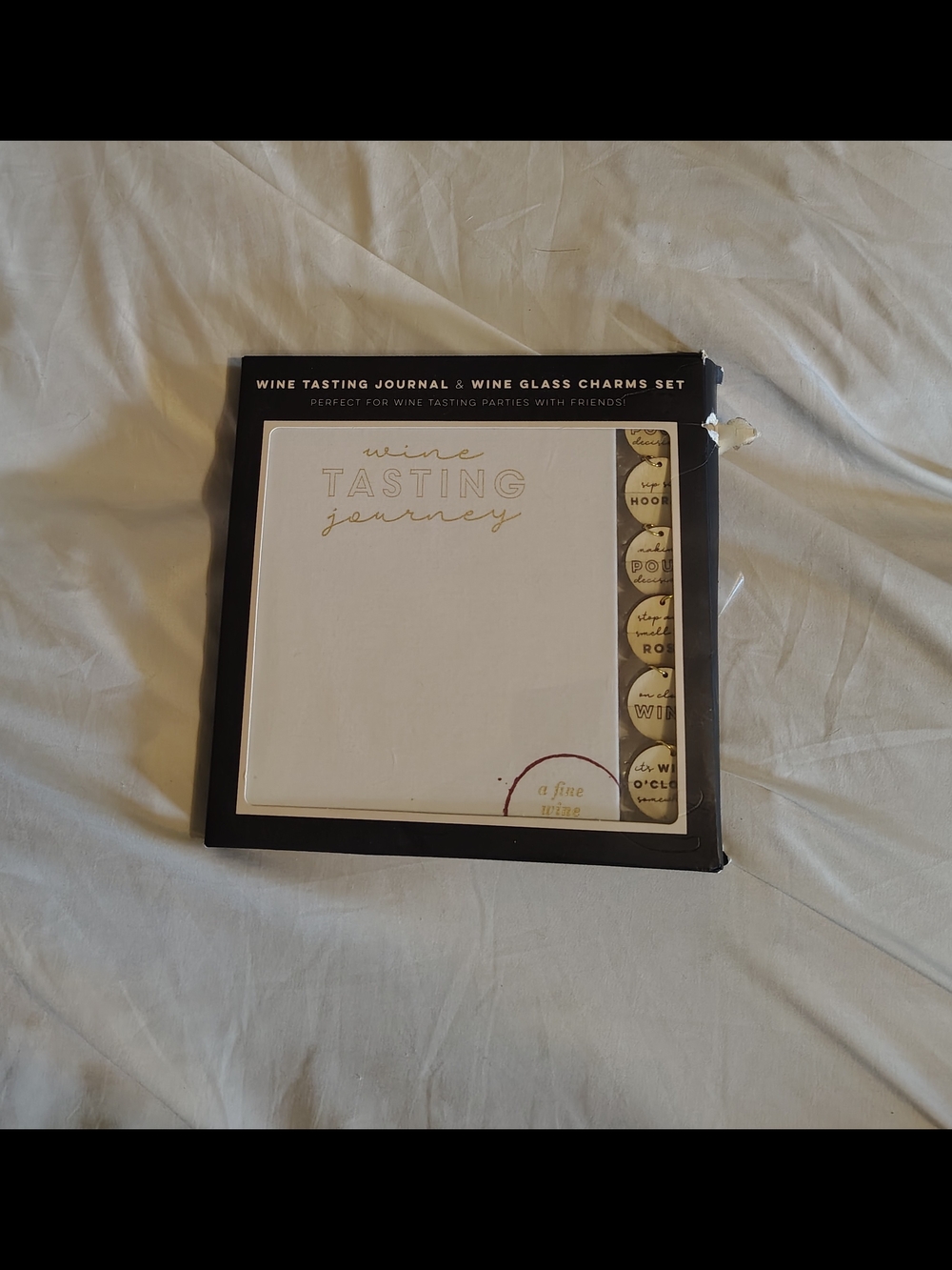 Cute Whimsical Wine Tasting Journal & Glass Charms Gift Set